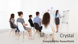  Presentation with trainer - Slide deck consisting of business trainer giving presentation background and a lemonade colored foreground