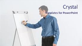  Presentation with trainer - Slide deck featuring business trainer giving presentation background and a sky blue colored foreground