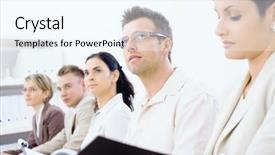  Presentation with business training - Presentation theme featuring business training and paying attention background and a  colored foreground