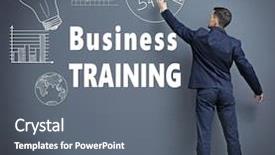  Presentation with business training - Cool new PPT theme with business training concept man writing backdrop and a gray colored foreground