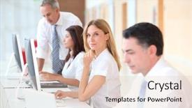  Presentation with business training - PPT theme featuring business training in modern offices background and a lemonade colored foreground