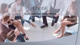  Presentation with business training - Colorful slide set enhanced with business-training-participants-sitting backdrop and a light blue colored foreground