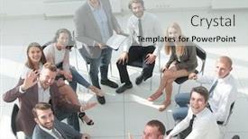  Presentation with business training - Presentation design enhanced with business-training-participants-sitting background and a light gray colored foreground