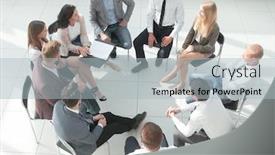  Presentation with business training - PPT theme with business-training-participants-sitting background and a light blue colored foreground