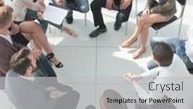 Presentation with business training - Presentation design featuring business-training-participants-sitting background and a light gray colored foreground
