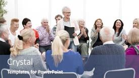  Presentation with business training - Amazing PPT theme having business-training-seniors-people backdrop and a ocean colored foreground