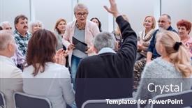  Presentation with business training - Presentation design consisting of business-training-seniors-people background and a tawny brown colored foreground