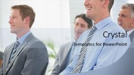  Presentation with board meeting room chairs - Beautiful presentation theme featuring business trainnig - businessmen listening conference presentation backdrop and a light blue colored foreground