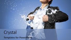  Presentation with transformation - Beautiful PPT layouts featuring business transformation - businessman in suit tearing his backdrop and a teal colored foreground