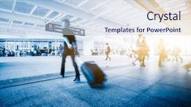  Presentation with traveler - Beautiful slide set featuring business traveler at airport tone backdrop and a sky blue colored foreground