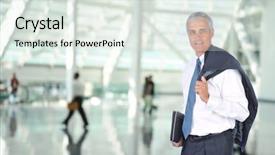  Presentation with traveler - Slide deck featuring business traveler in airport concourse background and a sky blue colored foreground