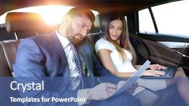  Presentation with business remote work - PPT layouts with business trip- talking on mobile background and a ocean colored foreground