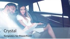  Presentation with mobile payment app business technology - Theme having business trip- talking on mobile background and a light blue colored foreground