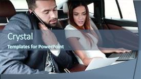  Presentation with car business - Cool new presentation theme with business trip- talking on mobile backdrop and a ocean colored foreground