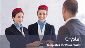  Presentation with working woman - Cool new PPT theme with business trip in airport backdrop and a dark gray colored foreground