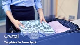  Presentation with luggage - Slide set with business trip luggage and people background and a teal colored foreground