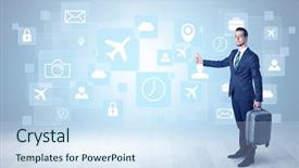  Presentation with business change - PPT theme with business trip with social background and a sky blue colored foreground