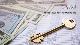  Presentation with key - Presentation design featuring ancient paper money - business under the key background and a  colored foreground