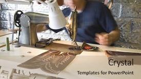  Presentation with traditional musical instruments word - Slide set with business usa - blurred man working background and a  colored foreground