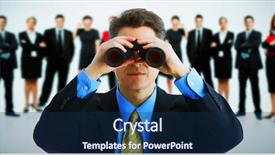  Presentation with job search - Slides having business vision - businessman with binoculars job search background and a navy blue colored foreground