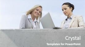  Presentation with low angle view of fictitious - Beautiful presentation featuring business wall - low angle view of businesswoman backdrop and a  colored foreground