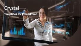  Presentation with interface - Presentation theme enhanced with business widescreen - attractive brunette with interface background and a tawny brown colored foreground