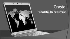  Presentation with world map - Audience pleasing presentation theme consisting of business widescreen - laptop with world map backdrop and a dark gray colored foreground
