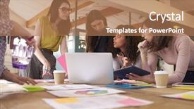  Presentation with meeting - Theme enhanced with business woman - female designers having brainstorming meeting background and a coral colored foreground