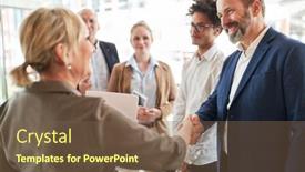  Presentation with partners - Presentation design having business-woman-and-business-partners background and a tawny brown colored foreground