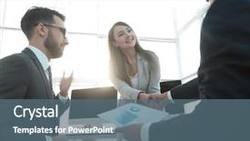  Presentation with business and politics handshake - Theme having business woman and investor background and a ocean colored foreground