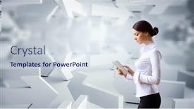  Presentation with business woman standing on maze - PPT layouts with business-woman-and-maze-mixed background and a sky blue colored foreground