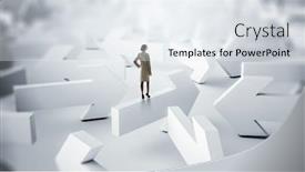  Presentation with woman business - PPT theme with business-woman-and-maze-mixed background and a sky blue colored foreground