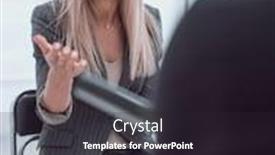  Presentation with questions - Audience pleasing presentation design consisting of business woman answering questions during an interview backdrop and a wine colored foreground