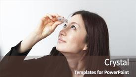  Presentation with eye - Presentation theme with business woman applying eye drops background and a tawny brown colored foreground