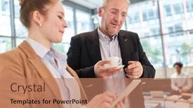  Presentation with data protection - PPT theme with business-woman-as-data-protection background and a coral colored foreground