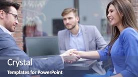  Presentation with meeting - Beautiful PPT theme featuring business woman at an informal backdrop and a ocean colored foreground