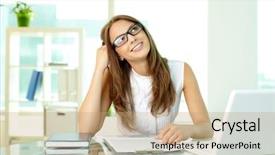  Presentation with healthy workplace - Colorful presentation theme enhanced with business woman at her workplace backdrop and a coral colored foreground