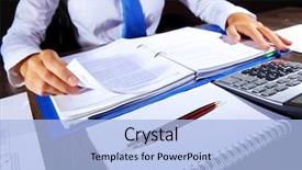  Presentation with office - Presentation enhanced with business woman at office sitting background and a  colored foreground