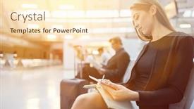  Presentation with book appointment - Beautiful PPT layouts featuring business-woman-at-the-airport backdrop and a cream colored foreground