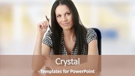  Presentation with desk - Audience pleasing PPT theme consisting of business woman behind a desk backdrop and a coral colored foreground