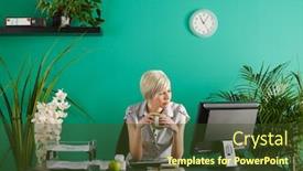  Presentation with woman office desk - Presentation theme having business-woman-behind-desk background and a tawny brown colored foreground