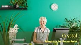  Presentation with woman office desk - Presentation theme featuring business-woman-behind-desk background and a tawny brown colored foreground