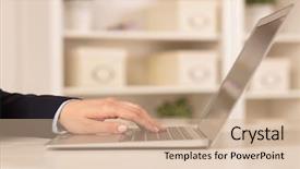  Presentation with chest - PPT theme having business woman below chest working background and a soft green colored foreground