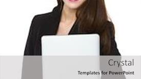  Presentation with business casual - Amazing presentation having business woman casual holding laptop computer backdrop and a light gray colored foreground
