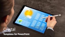  Presentation with weather - PPT theme with sun clock - business woman checking weekly weather background and a tawny brown colored foreground