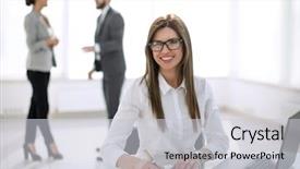  Presentation with checks - Cool new presentation with business woman checks the financial backdrop and a light gray colored foreground