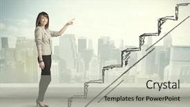  Presentation with climbing stairs - Audience pleasing PPT layouts consisting of business woman climbing up backdrop and a light gray colored foreground