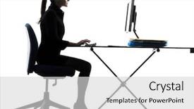  Presentation with studio - Presentation theme having business woman computer computing typing background and a  colored foreground