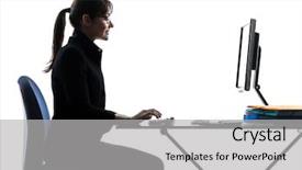  Presentation with studio - Amazing theme having business woman computer computing typing backdrop and a light gray colored foreground