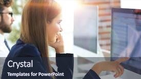  Presentation with data - Beautiful presentation featuring business woman discusses computer data backdrop and a  colored foreground